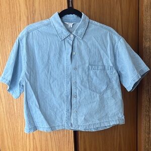 Light Blue Denim Cropped Buttondown Shirt